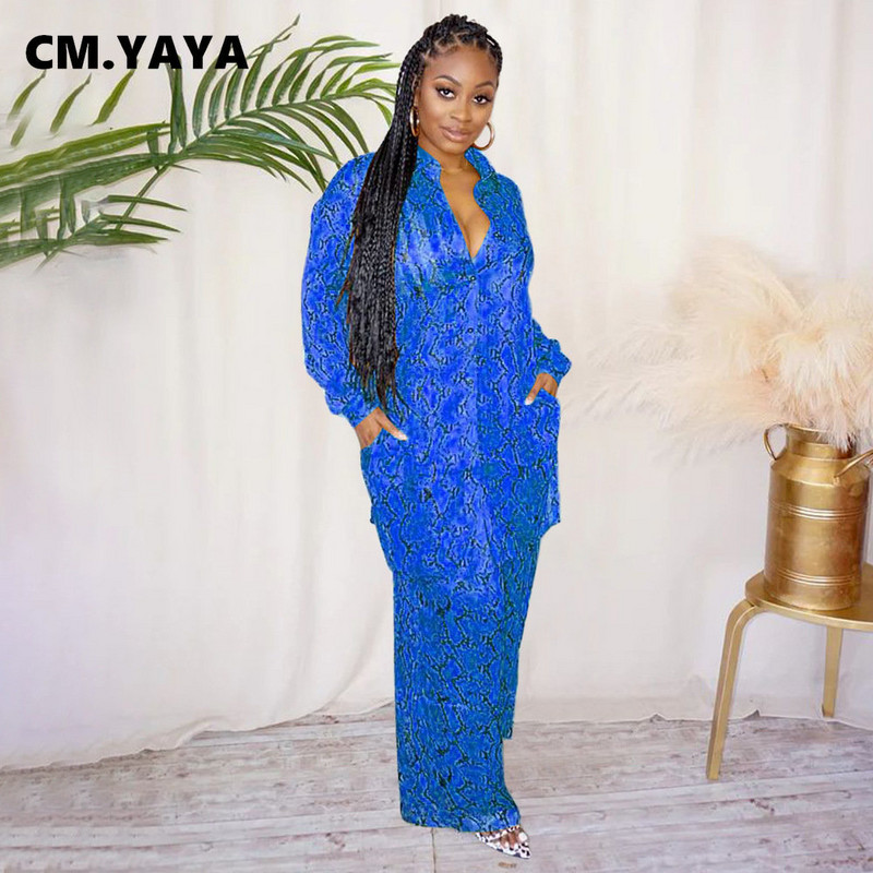 CM.YAYA Streetwear Serpentine Satin naiste komplekt, pikkade varrukatega pikk särk ja lahtised sirged püksid, kaks 2-osalist spordidressi