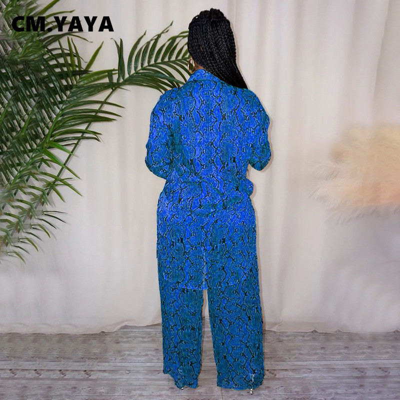 CM.YAYA Streetwear Serpentine Satin naiste komplekt, pikkade varrukatega pikk särk ja lahtised sirged püksid, kaks 2-osalist spordidressi