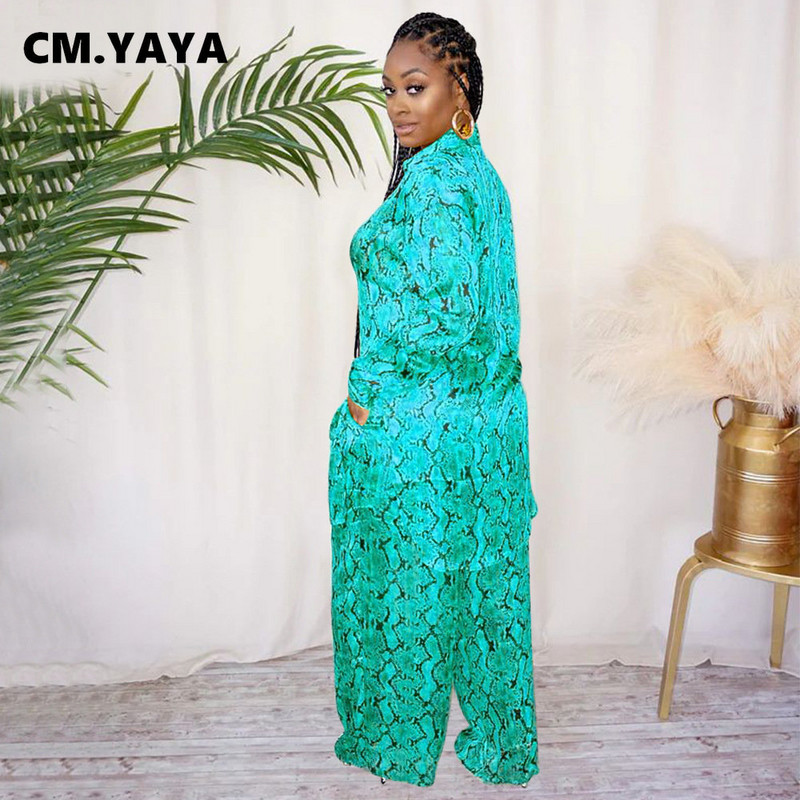 CM.YAYA Streetwear Serpentine Satin naiste komplekt, pikkade varrukatega pikk särk ja lahtised sirged püksid, kaks 2-osalist spordidressi