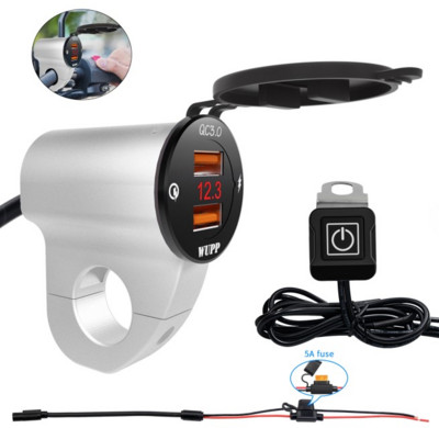 Vodootporan 12V motociklistički QC3.0 adapter s dva USB priključka za punjač s digitalnim voltmetrom za pametne telefone, tablete i GPS