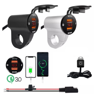 Vodootporan 12V motociklistički QC3.0 adapter s dva USB priključka za punjač s digitalnim voltmetrom za pametne telefone, tablete i GPS