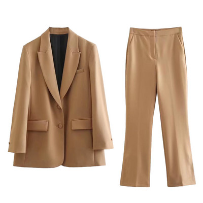 Blazer pentru femei, toamnă 2022, noua modă ocazională șic, cu nasturi, cu rever, cu mânecă lungă, de culoare uni, y2k, set de top + pantaloni Mujer