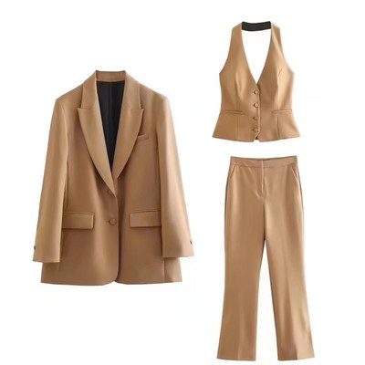 Blazer pentru femei, toamnă 2022, noua modă ocazională șic, cu nasturi, cu rever, cu mânecă lungă, de culoare uni, y2k, set de top + pantaloni Mujer