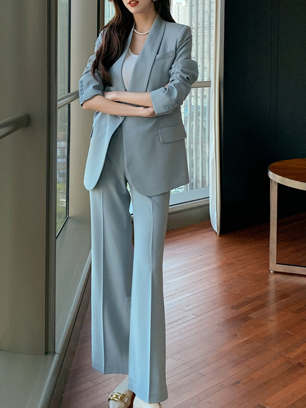 Γυναικείο Γραφείο Μπλε Μπλέιζερ Παντελόνι Vintage Μακρυμάνικο Σακάκια Μολύβι Παντελόνι 2 τεμαχίων Γυναικεία Μόδα Κορεάτικα Ρούχα εργασίας
