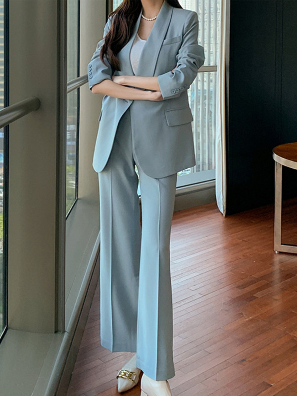 Γυναικείο Γραφείο Μπλε Μπλέιζερ Παντελόνι Vintage Μακρυμάνικο Σακάκια Μολύβι Παντελόνι 2 τεμαχίων Γυναικεία Μόδα Κορεάτικα Ρούχα εργασίας