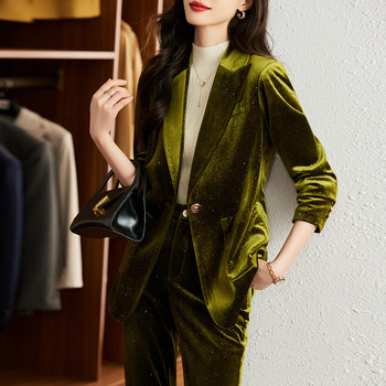 Υψηλής ποιότητας υφασμάτινο βελούδινο γυναικείο επαγγελματικό κοστούμι με παντελόνι και μπουφάν Παλτό Φθινοπωρινό Χειμώνα Εργασία Σετ Μπλέιζερ Σετ Παντελόνι