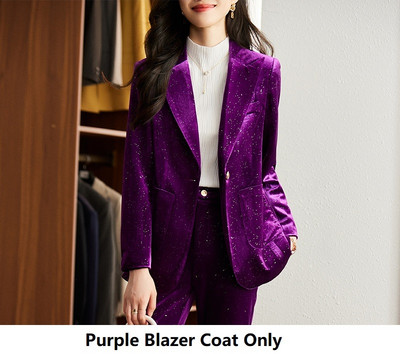 Kvaliteetsest kangast sametist naiste äriülikonnad pükste ja jakkidega mantel Sügistalvise töörõivaste bleiserite komplekt pükskostüümid