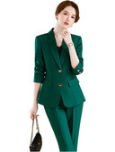 Costum cu pantaloni pentru femei, birou formal, doamne, haine de afaceri, blazer și pantaloni, verde, albastru, bleumarin, gri pentru femei, set 2 piese cu mâneci lungi