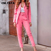 CM.YAYA 2022 sügistalvise tänavarõivaste naiste komplekt pikkade varrukatega bleiseriga pükste ülikond kontorinaise dressiülikond, kaheosaline treeningriietus