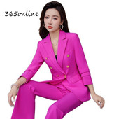 Costume de afaceri formale elegante, trandafiri, cu pantaloni și jachete, haină pentru femei, stiluri OL, pentru damă, costum profesionale cu pantaloni, set de blazere