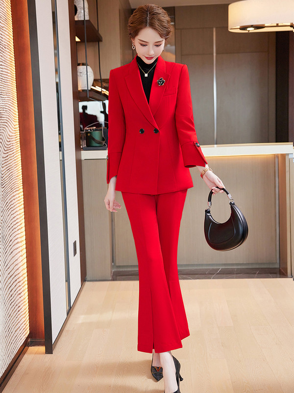 Modes sieviešu bikškostīms, formāls sieviešu uzvalks, 2 daļīgs komplekts, sarkans, dzeltens, melns, rozā, biroja darba apģērbs, žakete un bikses