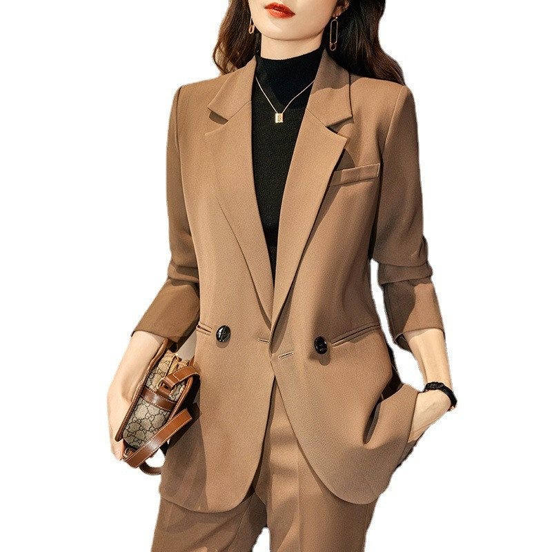 Υψηλής ποιότητας Υφασμάτινο Φθινοπωρινό, Χειμερινό Επίσημο Επαγγελματικό Γυναικείο επαγγελματικό κοστούμι με παντελόνι και σακάκι OL φόρμες παντελονιών Blazers