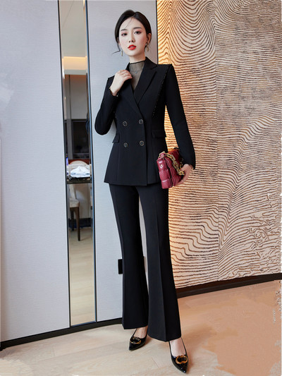 Ženski blejzer odijela, set od 2 komada, jesen 2022., uredski dame s dvostrukim kopčanjem, formalni elegantni kompleti odijela s hlačama, kompleti sakoa i hlača