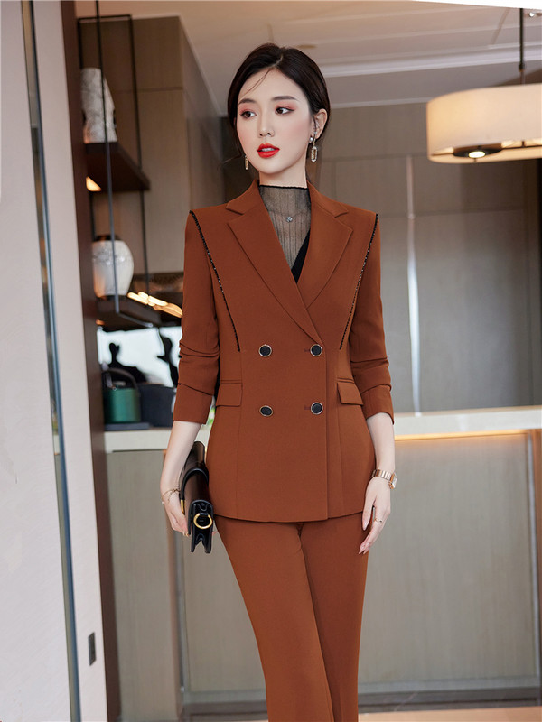 Ženski blejzer odijela, set od 2 komada, jesen 2022., uredski dame s dvostrukim kopčanjem, formalni elegantni kompleti odijela s hlačama, kompleti sakoa i hlača