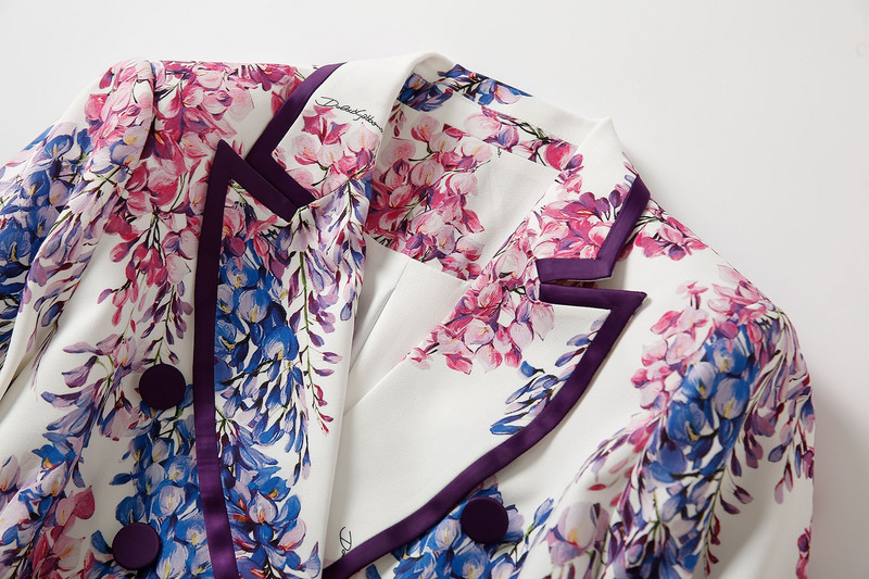 Uued sügismoe trendid naiste lilledega trükitud bleiseripükste komplektid High Street Lxuury naiste kaheosalised sobivad ülikonnad