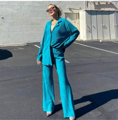 CM.YAYA női rakott szett széles szárú nadrágkosztüm 2022 hosszú ujjú ing szett egyenes nadrág két 2 részes készlet ruhák tréningruha