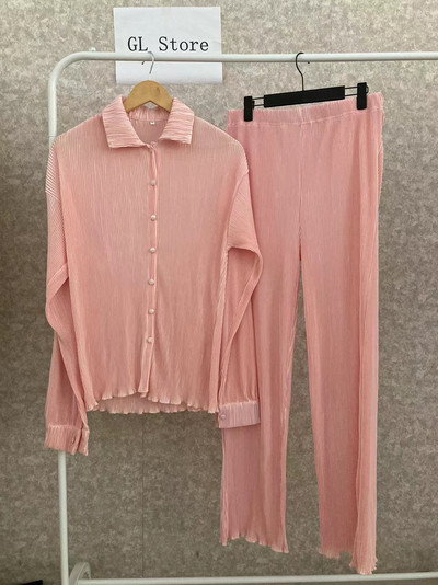 CM.YAYA női rakott szett széles szárú nadrágkosztüm 2022 hosszú ujjú ing szett egyenes nadrág két 2 részes készlet ruhák tréningruha