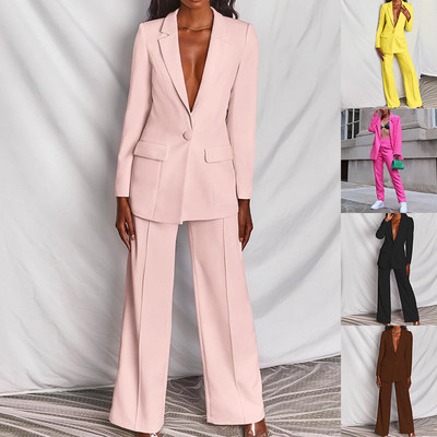 Novi set od 2 komada, uredski ženski sako, jakna, modna ženska OL, elegantno poslovno jednobojno odijelo, odijelo s olovkom, odijelo s hlačama, ležerni kaput