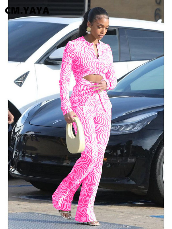 CM.YAYA Γυναικείο ριγέ παντελόνι Zebra κοστούμι και μακρυμάνικο μπλουζάκι μπροστά Γυναικείο φθινόπωρο Χειμερινό σετ 2 τεμαχίων στολή