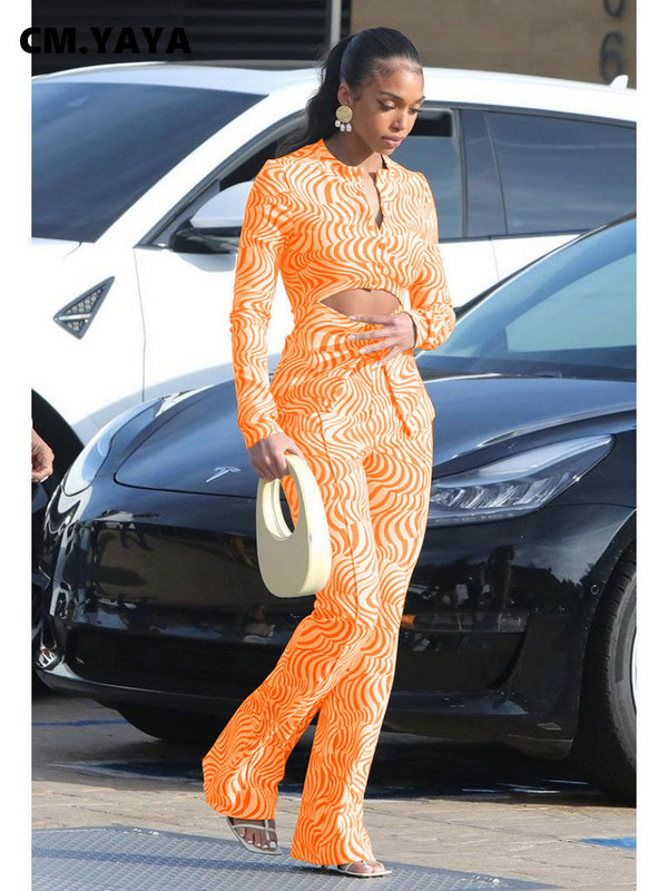 CM.YAYA Γυναικείο ριγέ παντελόνι Zebra κοστούμι και μακρυμάνικο μπλουζάκι μπροστά Γυναικείο φθινόπωρο Χειμερινό σετ 2 τεμαχίων στολή