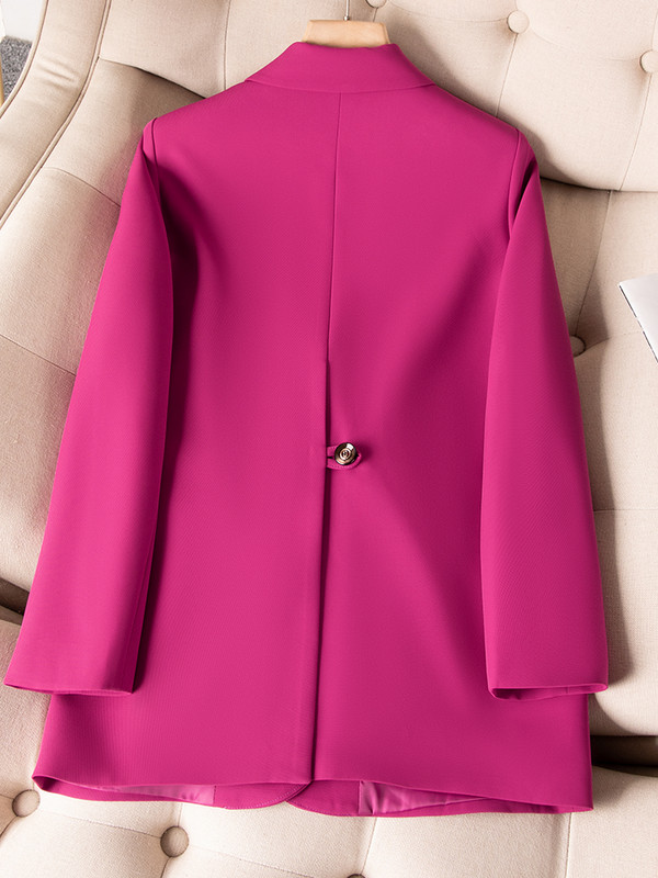 Ružičasto crna ženska radna odjeća Odijelo s hlačama Uredski ženski poslovni set od 2 komada Ženski ravni sako i hlače s jednim gumbom