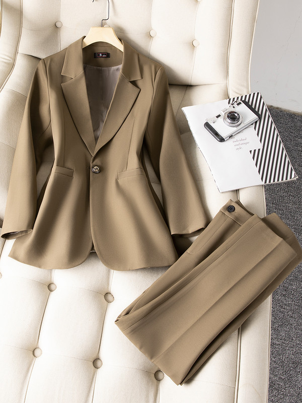 Ružičasto crna ženska radna odjeća Odijelo s hlačama Uredski ženski poslovni set od 2 komada Ženski ravni sako i hlače s jednim gumbom