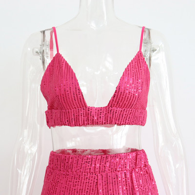 CM.YAYA Set de damă cu paiete de stradă Cămașă cu mânecă lungă Topuri și pantaloni largi Sutien Set elegant trei 3 piese costum de trening ținute Y2k