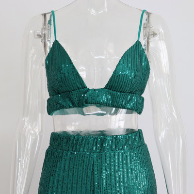 CM.YAYA Set de damă cu paiete de stradă Cămașă cu mânecă lungă Topuri și pantaloni largi Sutien Set elegant trei 3 piese costum de trening ținute Y2k