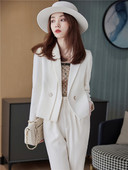 Costume cu pantaloni alb, elegant, elegant, pentru femei, blazer și pantaloni crop coreeani, ansamblu cu mâneci lungi, blazer decupat, set în două piese, ținută