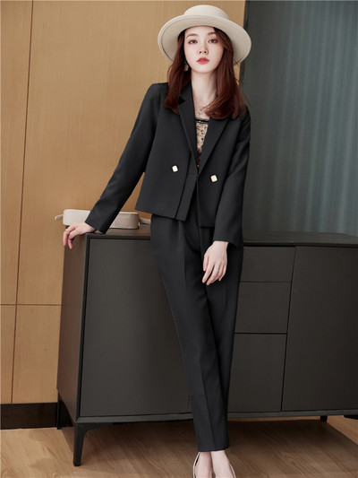 Costume cu pantaloni alb, elegant, elegant, pentru femei, blazer și pantaloni crop coreeani, ansamblu cu mâneci lungi, blazer decupat, set în două piese, ținută