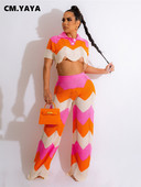 CM.YAYA Croșetat Wave Dunge Două 2 Piese Set Ținute pentru Femei Iarna Toamna 2022 Top cu mâneci scurte și Costum Pantaloni Trening INS