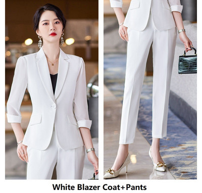 Κομψά μπλε γυναικεία επαγγελματικά κοστούμια Άνοιξη Καλοκαίρι Επίσημα Παντελόνια Ημιμανίκια Γυναικεία Εργασία Γυναικεία Ενδύματα Παντελόνια Σετ 5XL