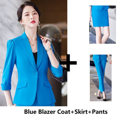 Κομψά μπλε γυναικεία επαγγελματικά κοστούμια Άνοιξη Καλοκαίρι Επίσημα Παντελόνια Ημιμανίκια Γυναικεία Εργασία Γυναικεία Ενδύματα Παντελόνια Σετ 5XL
