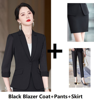 Κομψά μπλε γυναικεία επαγγελματικά κοστούμια Άνοιξη Καλοκαίρι Επίσημα Παντελόνια Ημιμανίκια Γυναικεία Εργασία Γυναικεία Ενδύματα Παντελόνια Σετ 5XL