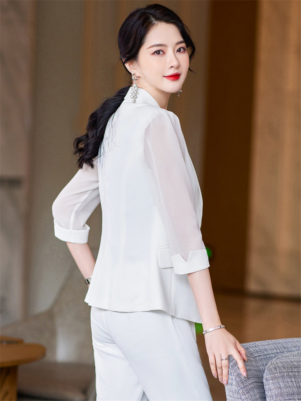 Κομψά μπλε γυναικεία επαγγελματικά κοστούμια Άνοιξη Καλοκαίρι Επίσημα Παντελόνια Ημιμανίκια Γυναικεία Εργασία Γυναικεία Ενδύματα Παντελόνια Σετ 5XL