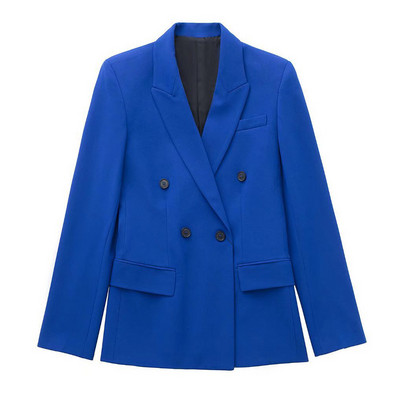 Γυναικείες φόρμες 2022 Spring Traf Blazer OL Μπλε μπουφάν + μακρύ παντελόνι 2 τεμαχίων Επίσημο σετ Za Co Ord Κομψά επαγγελματικά ρούχα