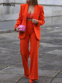 Costum pantaloni de dama portocaliu Seturi elegante de dama Blazer cu un nasture Pantaloni lati Costumul de dama cu pantaloni Offce Seturi de imbracaminte de lucru