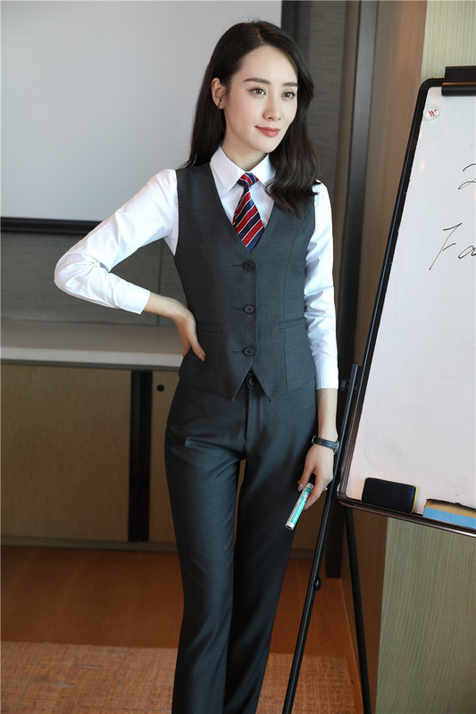 Formalni sivi blejzer Ženska poslovna odijela s hlačama + jaknom + prslukom Kompleti uredske ženske radne odjeće Uniforme OL stil