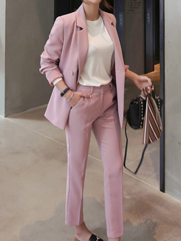 Blazer elegant pentru femei, primăvară, vară, pantaloni, pentru birou, pentru dama, pentru afaceri, set de 2 piese, pentru femei, costum de pantaloni coreeani