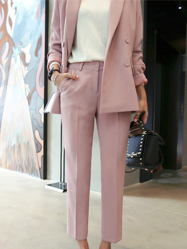 Blazer elegant pentru femei, primăvară, vară, pantaloni, pentru birou, pentru dama, pentru afaceri, set de 2 piese, pentru femei, costum de pantaloni coreeani