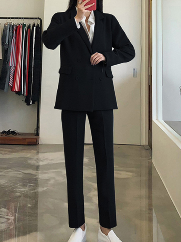 Blazer elegant pentru femei, primăvară, vară, pantaloni, pentru birou, pentru dama, pentru afaceri, set de 2 piese, pentru femei, costum de pantaloni coreeani