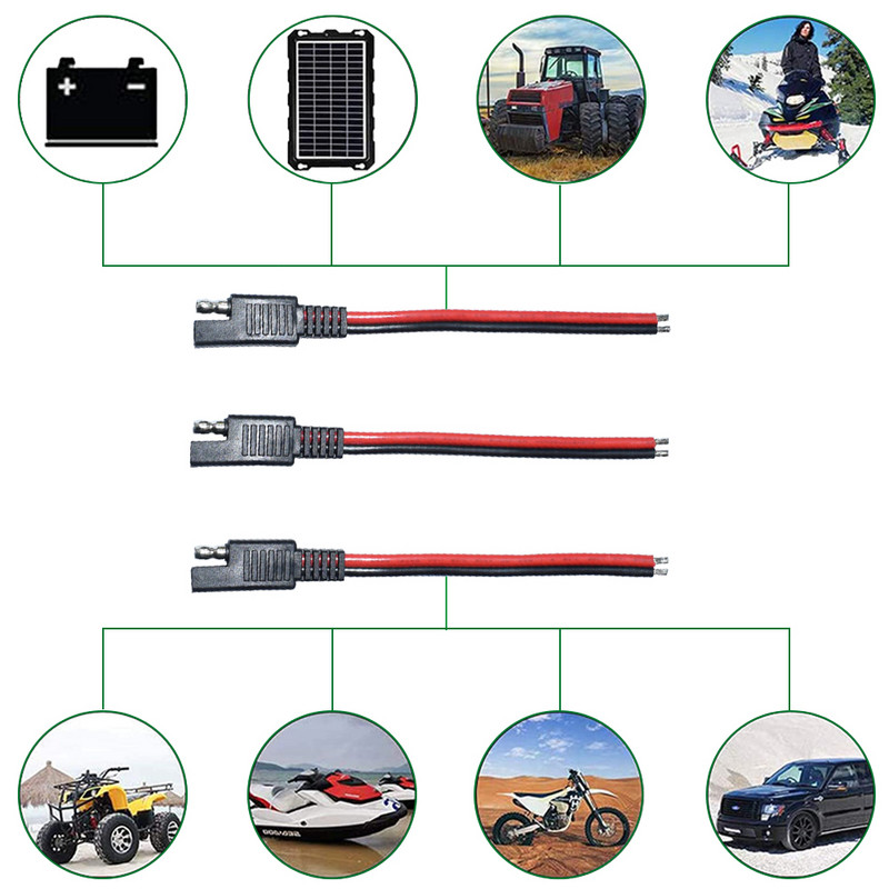 6 TK SAE Power Automotive pikenduskaabel 14AWG 15CM 2 kontaktiga SAE-pistikukaabliga Kiire lahtiühendamise pikenduskaabel