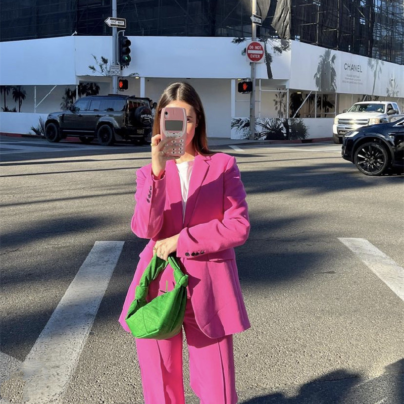 Costumul Blazer Roșu Roes Elegant Femeie 2022 Moda de primăvară Femeie Seturi asortate drepte solide pentru dama Blazer de bază șic Costume