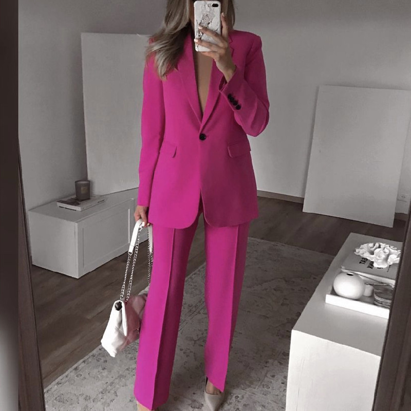 Costumul Blazer Roșu Roes Elegant Femeie 2022 Moda de primăvară Femeie Seturi asortate drepte solide pentru dama Blazer de bază șic Costume