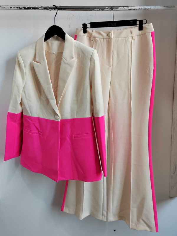 [EWQ] Bleiserpüksid, kaheosaline komplekt, naistele, kollased püksid, bleiser + püksid pidulik ülikond, kontrastne kvaliteetne jakk