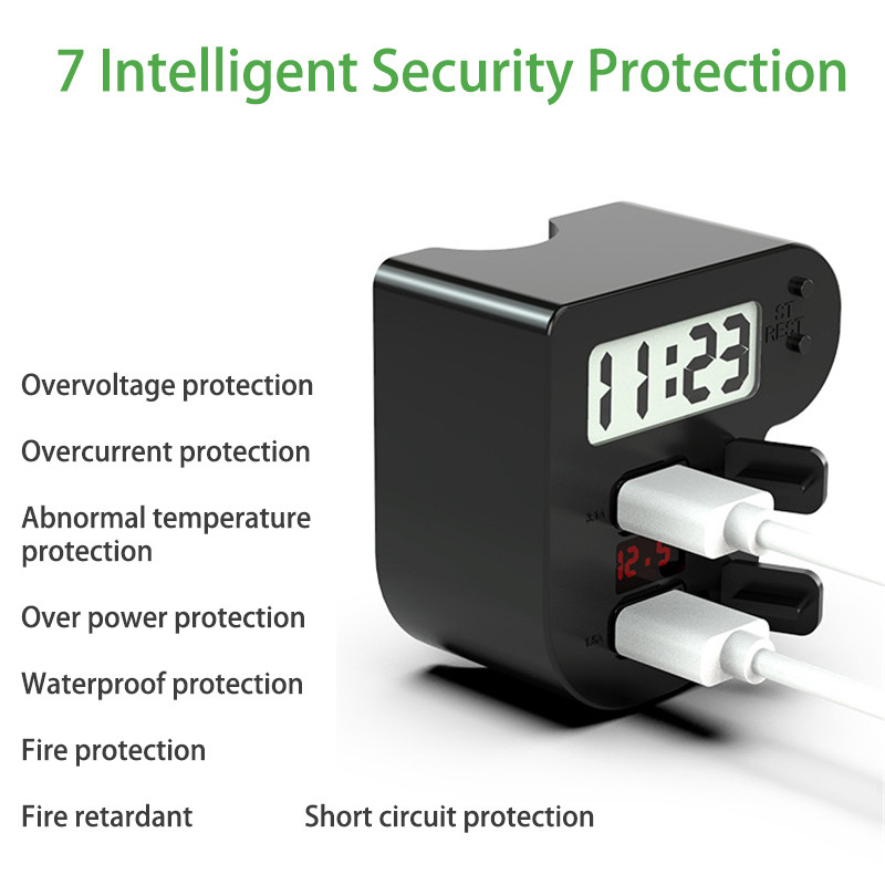 Μοτοσικλέτα Quick Charge Διπλή USB 5V 3.1A/1.5A Φορτιστής Μοτοσικλέτας Ψηφιακό ρολόι LED Voltmeter Αδιάβροχο κάλυμμα USB