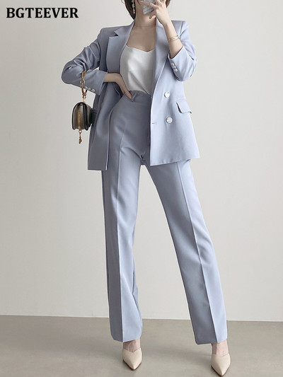 BGTEEVER Set de blaze șic 2 bucăți pentru femei, cu mânecă lungă, jachete și pantaloni de costum, elegante, pentru damă, 2022