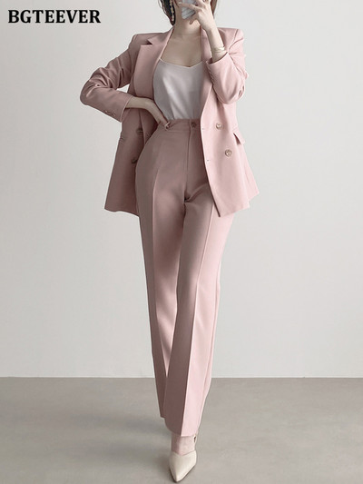 BGTEEVER Set de blaze șic 2 bucăți pentru femei, cu mânecă lungă, jachete și pantaloni de costum, elegante, pentru damă, 2022