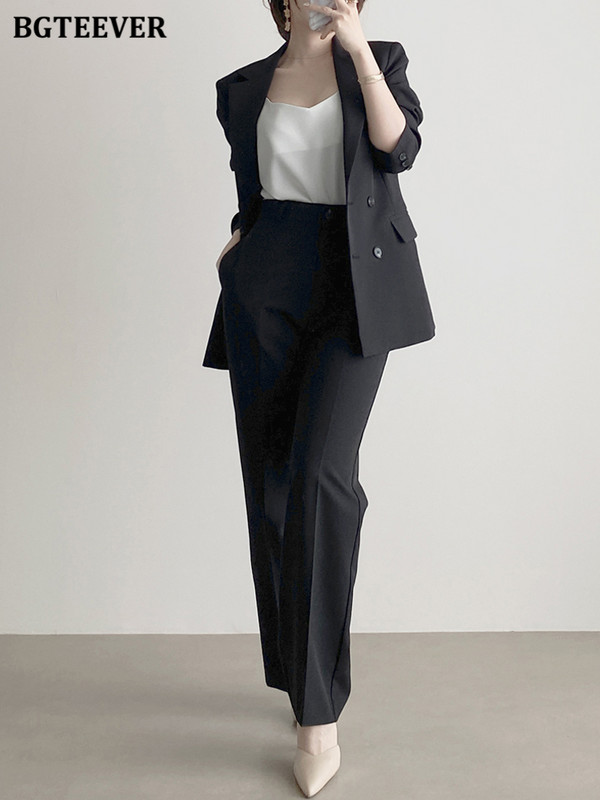 BGTEEVER Set de blaze șic 2 bucăți pentru femei, cu mânecă lungă, jachete și pantaloni de costum, elegante, pentru damă, 2022