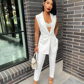 Κομψά ρούχα εργασίας 2 τεμαχίων Γυναικεία ρούχα Καλοκαιρινά αμάνικα μπλέιζερ και κοστούμια παντελόνι Γυναικεία ασορτί σετ γραφείου